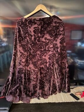 Coldwater Creek Velvet Burnout Paisley A-Line Skirt - Wine/Burgundy